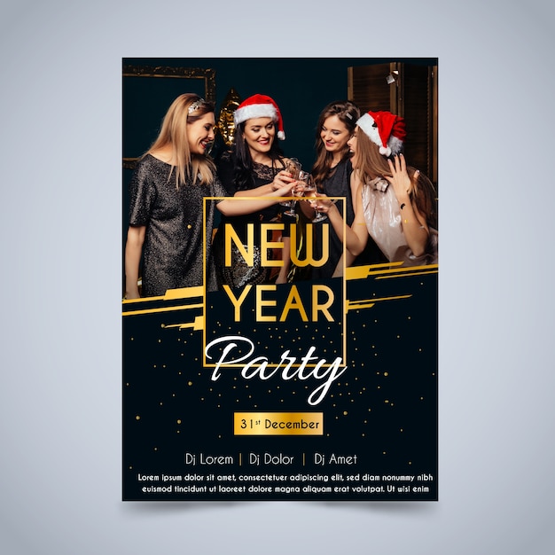 Vector gratuito plantilla de póster de fiesta de año nuevo 2020 con foto