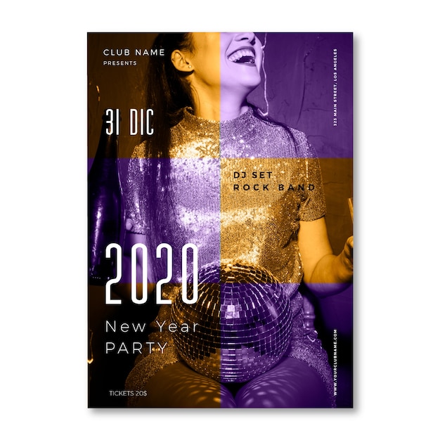 Vector gratuito plantilla de póster de fiesta de año nuevo 2020 con imagen