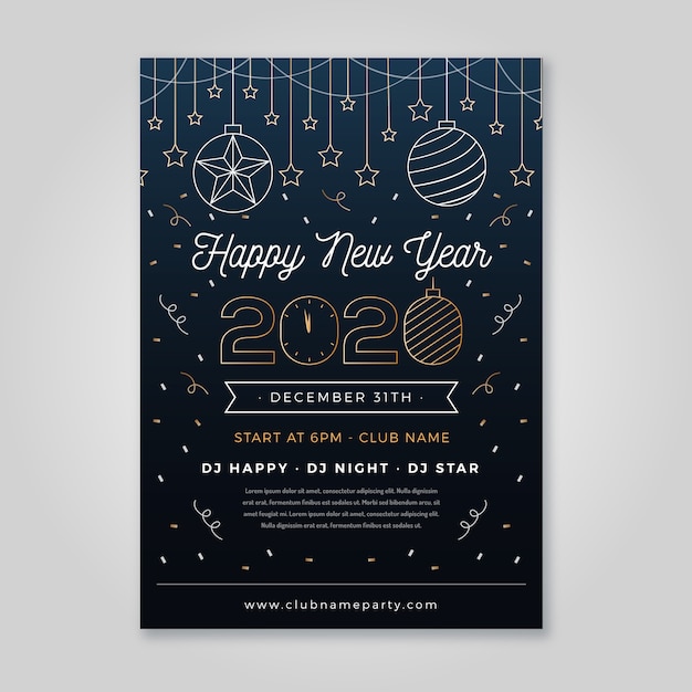 Vector gratuito plantilla de póster de fiesta de año nuevo en estilo de contorno