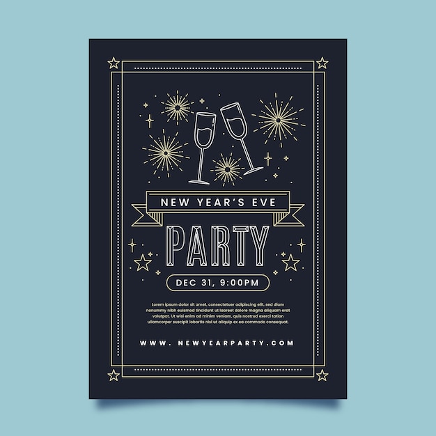 Vector gratuito plantilla de póster de fiesta de año nuevo en estilo de contorno