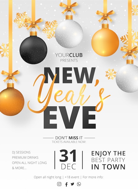 Vector gratuito plantilla de póster de fiesta de año nuevo