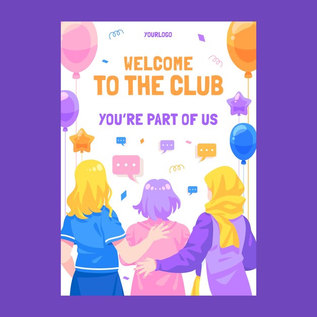 Plantilla de póster de fiesta de bienvenida dibujada a mano
