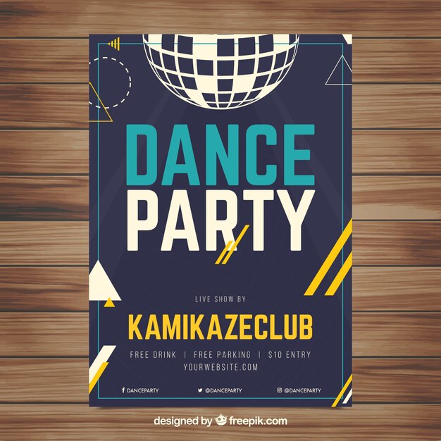 Plantilla de póster de fiesta con bola de discoteca
