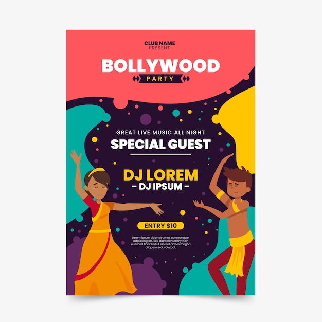 Plantilla de póster de fiesta de bollywood con bailarines