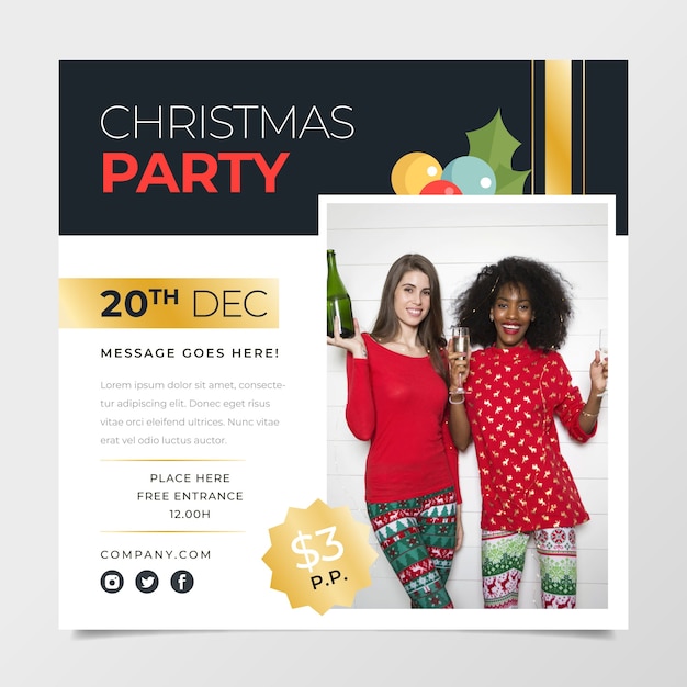 Plantilla de póster de fiesta de christma con foto