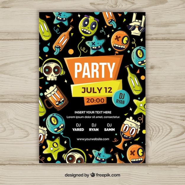 Vector gratuito plantilla de póster de fiesta con diseño plano