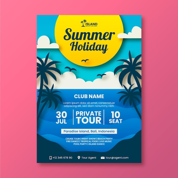 Plantilla de póster de fiesta de estilo papel para la celebración de la temporada de verano