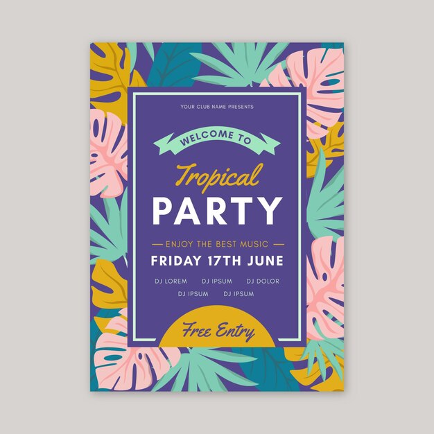 Plantilla de póster de fiesta de estilo tropical