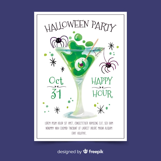 Plantilla de póster de fiesta de halloween en acuarela