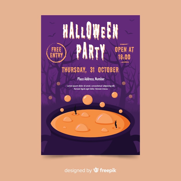 Plantilla de póster de fiesta de halloween en diseño plano