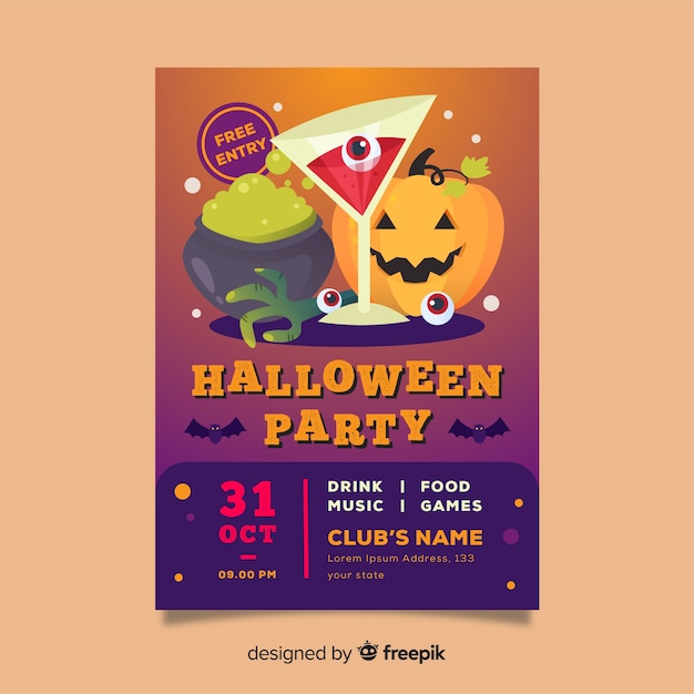 Plantilla de póster de fiesta de halloween en diseño plano