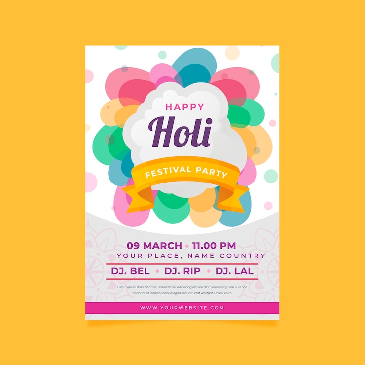 Vector gratuito plantilla de póster de fiesta holi festival