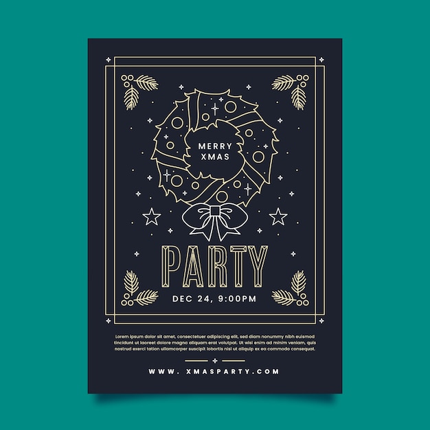 Plantilla de póster de fiesta de navidad en estilo de contorno