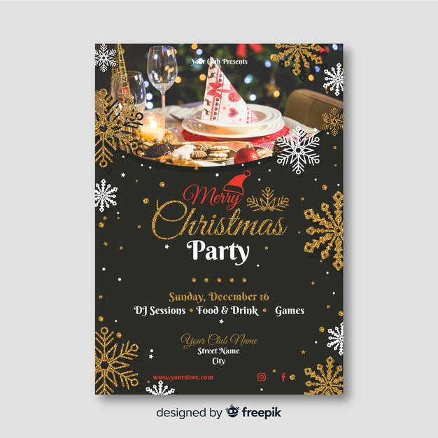 Plantilla de póster de fiesta de Navidad con foto