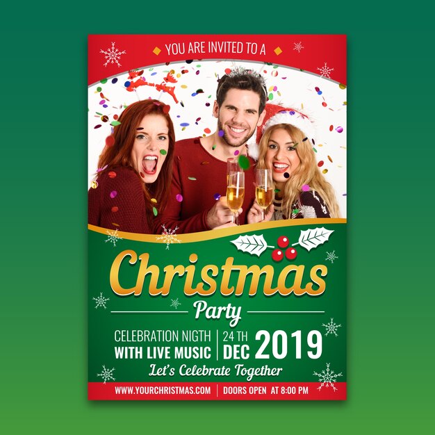Plantilla de póster de fiesta de Navidad con foto