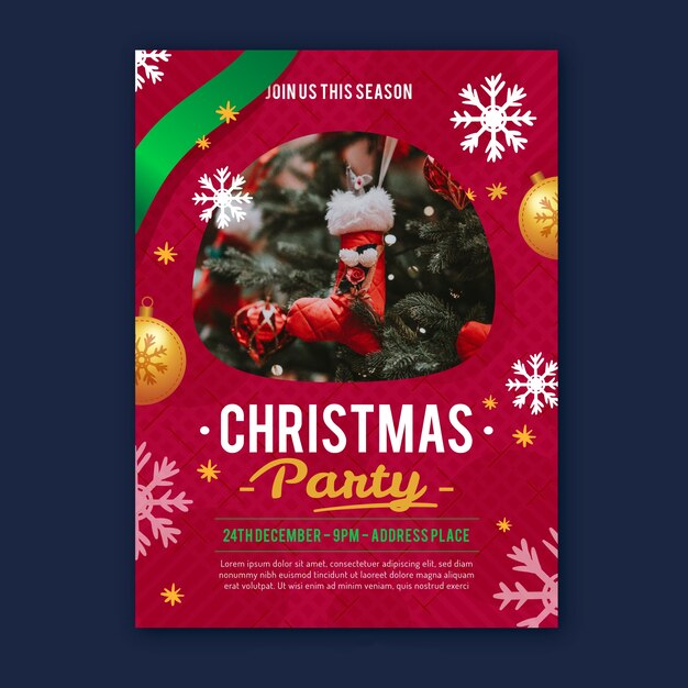 Plantilla de póster de fiesta de Navidad con foto