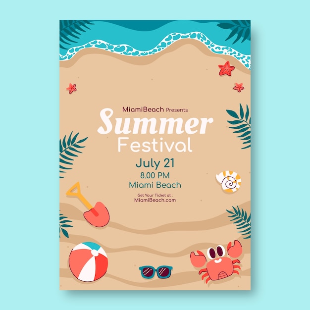 Plantilla de póster de fiesta plana para la temporada de verano
