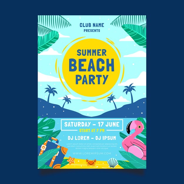 Plantilla de póster de fiesta plana para la temporada de verano