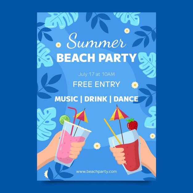 Plantilla de póster de fiesta plana para la temporada de verano