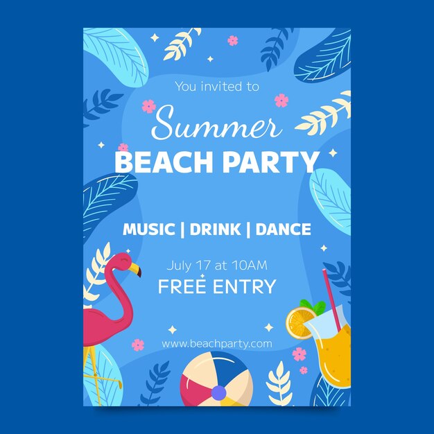 Plantilla de póster de fiesta plana para la temporada de verano