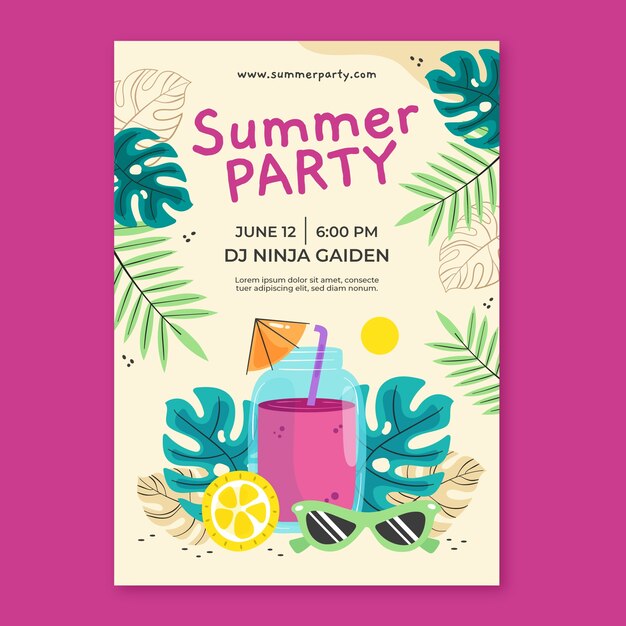 Plantilla de póster de fiesta plana para la temporada de verano