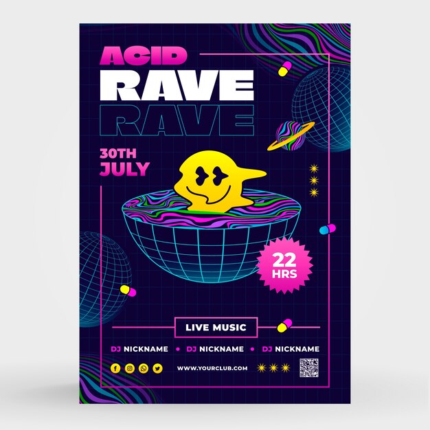 Plantilla de póster de fiesta rave degradado