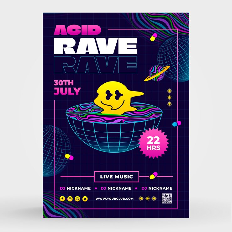 Plantilla de póster de fiesta rave degradado
