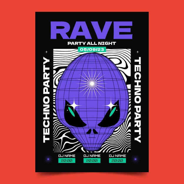 Plantilla de póster de fiesta rave