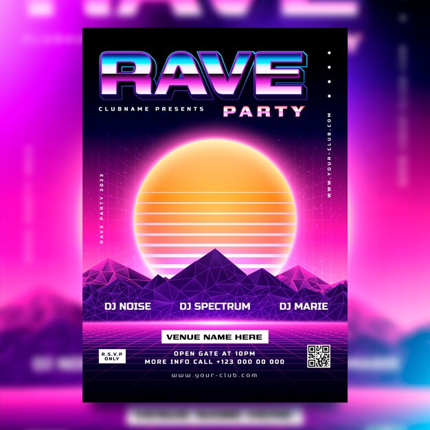 Plantilla de póster de fiesta rave