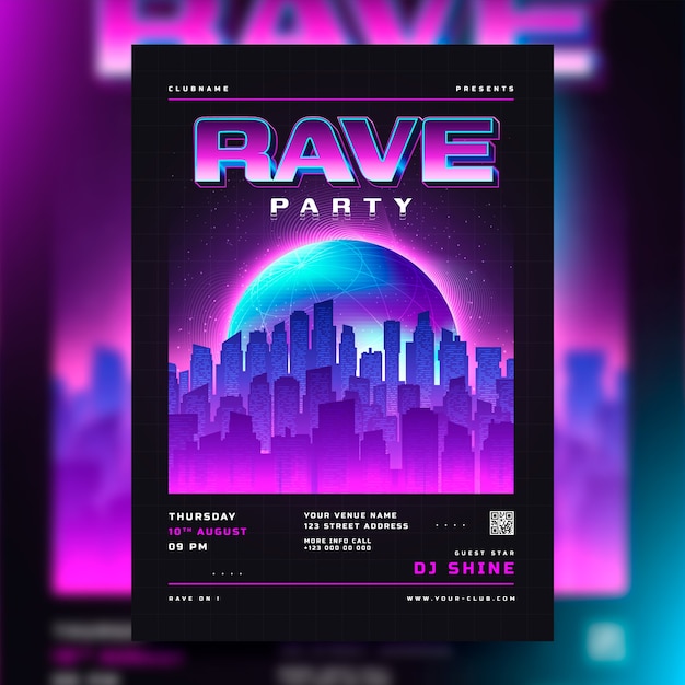 Plantilla de póster de fiesta rave