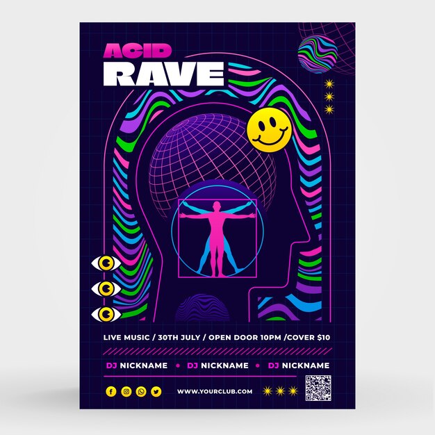 Plantilla de póster de fiesta rave