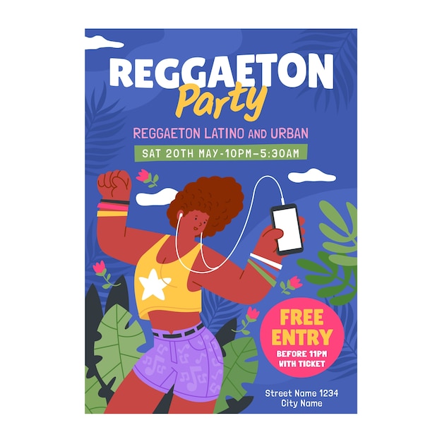 Vector gratuito plantilla de póster de fiesta de reggaeton