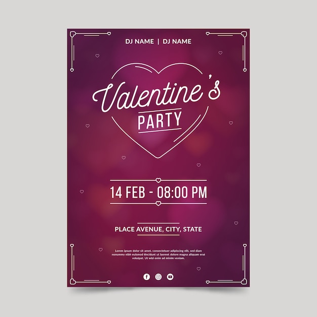 Vector gratuito plantilla de póster de fiesta de san valentín en diseño plano