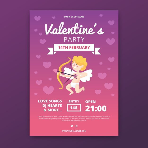 Plantilla de póster de fiesta de san valentín en diseño plano