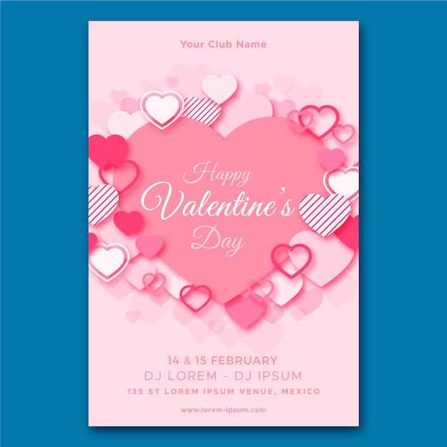 Plantilla de póster de fiesta de san valentín en diseño plano