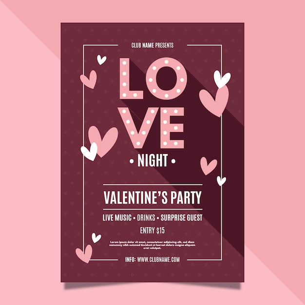 Vector gratuito plantilla de póster de fiesta de san valentín