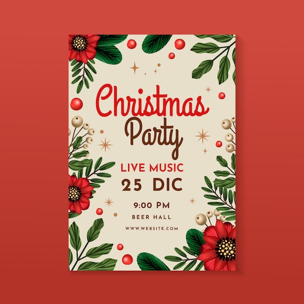 Plantilla de póster de fiesta de temporada navideña en acuarela
