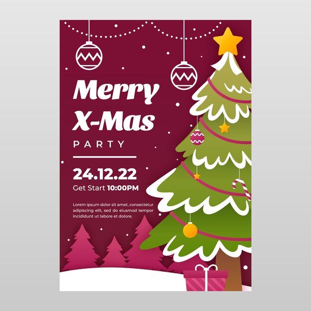 Plantilla de póster de fiesta de temporada navideña de estilo papel
