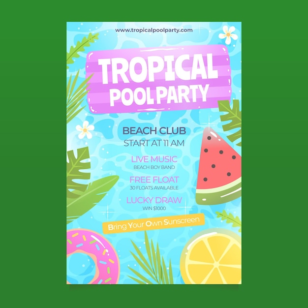 Plantilla de póster de fiesta tropical con sandía y limón