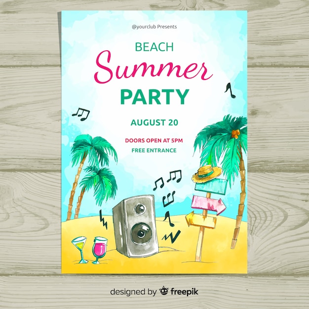 Plantilla de póster de fiesta de verano en acuarela