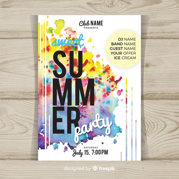 Plantilla de póster de fiesta de verano de acuarela