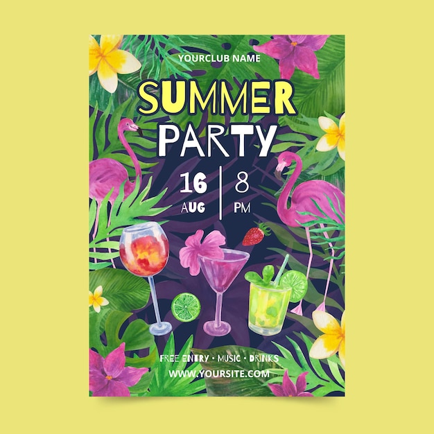 Plantilla de póster de fiesta de verano de acuarela