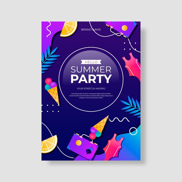 Plantilla de póster de fiesta de verano con degradado