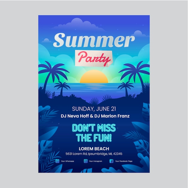 Plantilla de póster de fiesta de verano con degradado