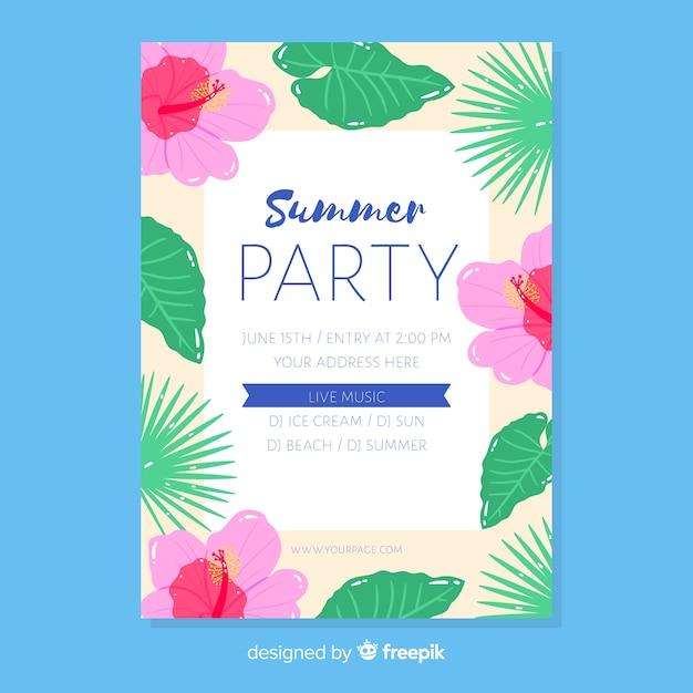 Plantilla de poster de fiesta de verano dibujado a mano