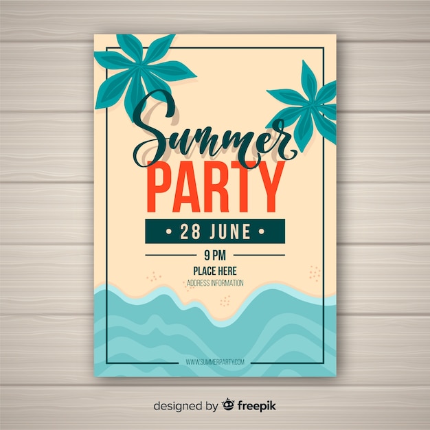 Plantilla de poster de fiesta de verano dibujado a mano