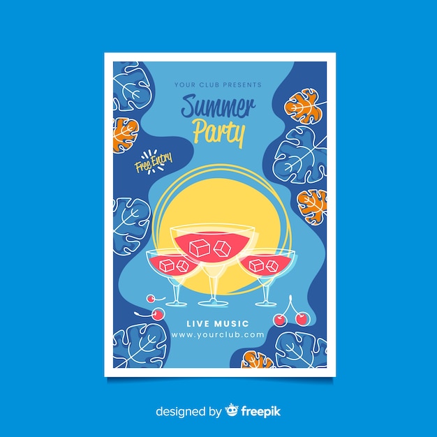 Plantilla de póster de fiesta de verano dibujado a mano