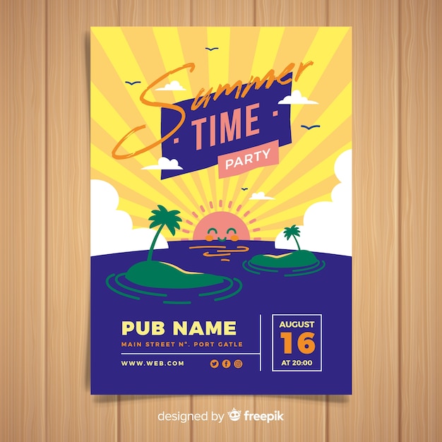 Vector gratuito plantilla de póster de fiesta de verano dibujado a mano