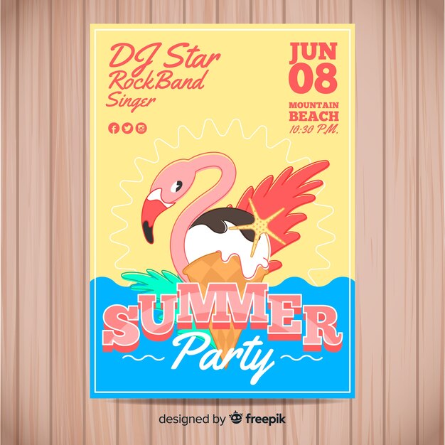 Plantilla de póster de fiesta de verano dibujado a mano