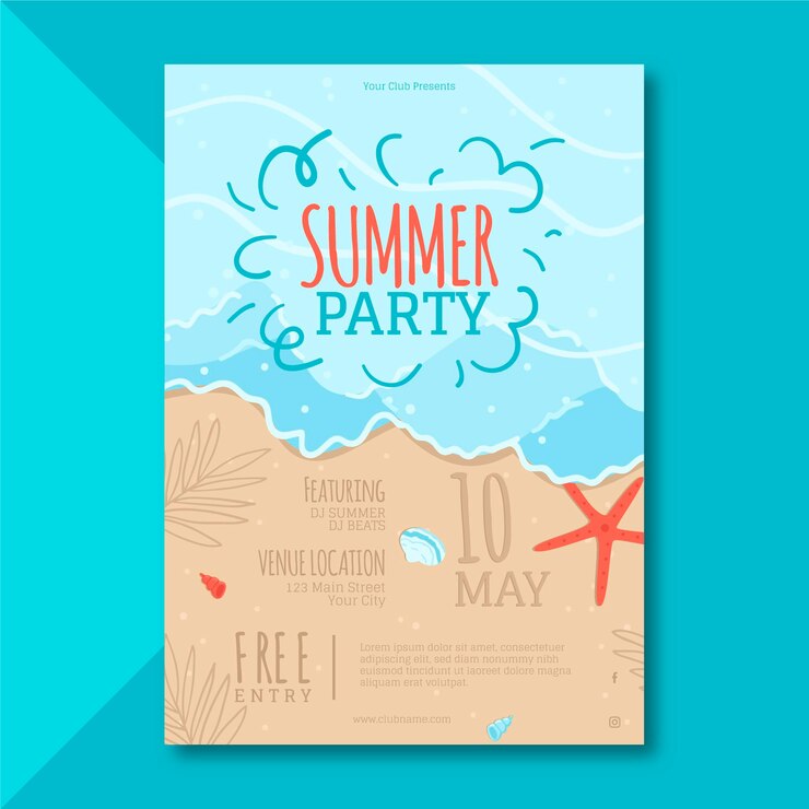 Vector gratuito plantilla de poster de fiesta de verano dibujado a mano